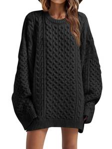 lot 1757 image: Saodimallsu Womens Oversized Sweaters Chunky Cable Knit Crewneck Long Sleeve Loose Tunic Sweater Tops Black size XL - Retail $30