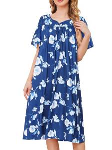 lot 1759 image: udforsk House Dresses For Elderly Soft Cotton Lounge Dress Short Sleeve Muumuu Dresses Cotton House Coats Long Nightgowns For Women Plus Size Ladies Nightgowns Blue White Flower XL - Retail $20