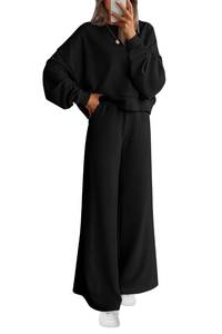 lot 1783 image: PRETTYGARDEN Women 2 Piece Outfits 2026 Spring Sweatsuits Crewneck Sweatshirt Wide Leg Sweatpants Lounge Sets Tracksuit(Black,Medium) - Retail $52