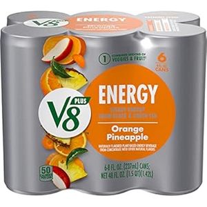 lot 1786 image: V8 Energy Orange Pineapple Juice Energy Drink  8 fl oz Can  6 Count