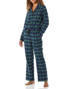 lot 1787 image: Amazon Essentials Womens Flannel Long-Sleeve Button Front Shirt and Pant Pajama Set, Cobalt Blue Green Blackwatch Plaid, X-Large - Retail $21