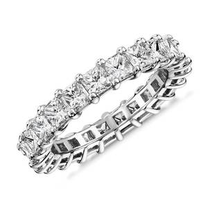lot 1812 image: PAVOI Rhodium Plated Princess Cut Cubic Zirconia Love Ring - 3mm Stackable Bands for Women - Gold Eternity Rings for Women, Size 5