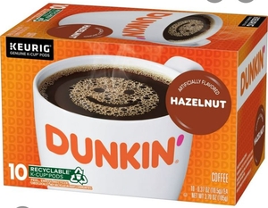 lot 1843 image: Dunkin Hazelnut Artificially Flavored Coffee  Keurig K Cup Pods  10 Count Box