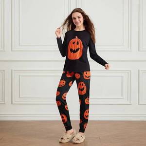 lot 1853 image: Family Matching Halloween Pajamas Set - Pumpkin Print Long-Sleeve Sleepwear for Family Holiday Loungewear(Halloween Pumpkin-Women, X-Large)