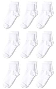 lot 1856 image: Amazon Essentials Toddler Girls Cotton Blend Uniform Turn Cuff Socks, 9 Pairs, White, 2-3T