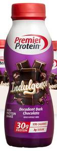 lot 1884 image: Premier Protein Shake INDULGENCE, Decadent Dark Chocolate, 30g Protein, 170 Calories, 3g Sugar, 11.5 fl oz, 4 Pack (Packaging May Vary)