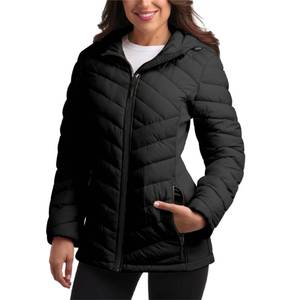lot 1887 image: Reebok Womens Puffer Jacket - Midweight Quilted Snow Glacier Shield Full Zip Winter Coat for Women with Hood &amp Zip Pockets, Size Large, Jet Black - Retail $50