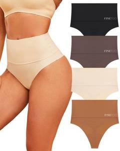 lot 1895 image: FINETOO Women Underwear High Waisted Thongs Tummy Control Seamless Thongs Shapewear No Show Panties 4 Pack Medium - Retail $23