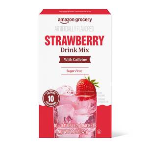 lot 1899 image: Amazon Grocery, Strawberry Drink Mix with Caffeine, 10 packets, 1.1 Oz (Pack of 6)