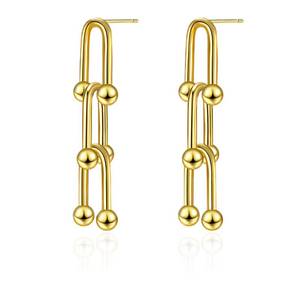 lot 1907 image: HUARJO 14K Gold Plated S925 Sterling Silver Post Drop Dangle Earrings for Women,Cubic Zirconia Paperclip Link Chain Earrings for Women. (U Shaped Bamboo-Gold1)