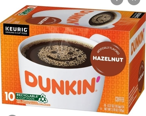 lot 1909 image: Dunkin Hazelnut Artificially Flavored Coffee  Keurig K Cup Pods  10 Count Box