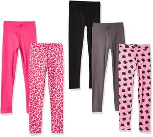 lot 1926 image: Amazon Essentials Toddler Girls Leggings, Pack of 5, Animal PrintBlackCatDark GreyPink, 4T - Retail $25
