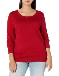 lot 1932 image: Amazon Essentials Womens Long-Sleeve Lightweight Crewneck Sweater (Available in Plus Size), Red, 3X