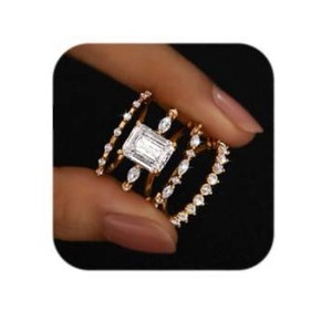 lot 1949 image: iF YOU Gold Rings for Women Non Tarnish, Dainty 14K Gold Plated Stackable Cubic Zirconia Knuckle Ring Set, Statement Promise Wedding Bands Engagement Rings Size 6 7 8 9 10 (Gold emerald cut, 8)