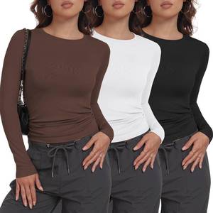 lot 1972 image: MLYENX 3 Pack Womens Long Sleeve Shirts Crew Neck Basic Stretchy Fitted Y2K Tops Going Out Fashion Clothes size small - Retail $40