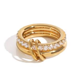lot 1978 image: Waterproof Gold Stackable Rings for Women Non Tarnish - 18K Gold Plated Water Resistant Rings Everyday Ring Band for Women - Never Fades Interlocked Cubic Zirconia Bands Stacking Ring (Gold-CZ, Size 7.0-7.5)