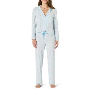 lot 1981 image: Amazon Essentials x Sofia Grainge Womens Stretch Modal Long-Sleeve and Full-Length Bottom Pajama Set, Light Blue Geese, Small - Retail $30