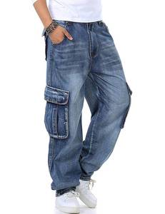 lot 1982 image: Yeokou Mens Casual Loose Hip Hop Denim Work Pants Jeans with Cargo Pockets(LightBlue-36) - Retail $46