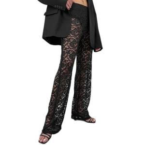 lot 1984 image: Bolley Joss Womens Sexy See Through Lace Pants Transparent Sheer Mesh Straight Leg Pants Hollow Out Slim Trousers Cover Up Medium - Retail $32