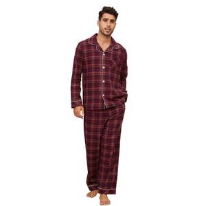lot 1986 image: Vulcanodon Mens 100% Cotton Flannel Pajama Sets, Soft Plaid PJS Long Sleeve Sleepwear 2 Piece Button Down Lounge Set(A-Burgundy Brown Plaid,L) - Retail $33
