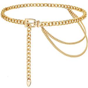 lot 1991 image: Suyi Chain Belt for Women Girls Gold Metal Waist Chain Multilayer Chunky Chain Belts for Dress 110CM Gold