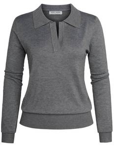 lot 1996 image: Kate Kasin Fall Sweaters V Neck Knitted Tops Casual Ribbed Shirt Loose Pullover Sweater Dark Grey M - Retail $23