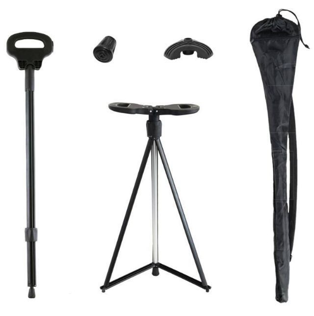 lot 1312 image: ALEVMOOM Walking Cane with seat,Lightweight Aluminum Triangular Construction Folding Cane, Portable Cane Seats for Women Men Seniors Capacity 440lb - Retail $63