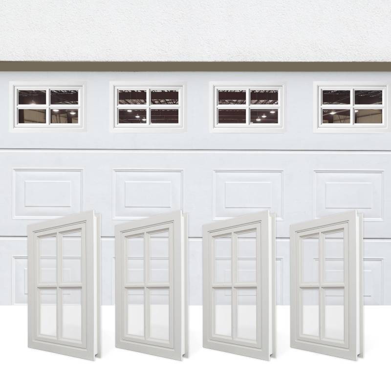 lot 1290 image: NeatiEase 4 Pcs Garage Door Windows, Replacement Vinyl Windows Inserts Kit with UV Resistant Resin Glass for Exterior Garage Doors (Cross Design) - Retail $200