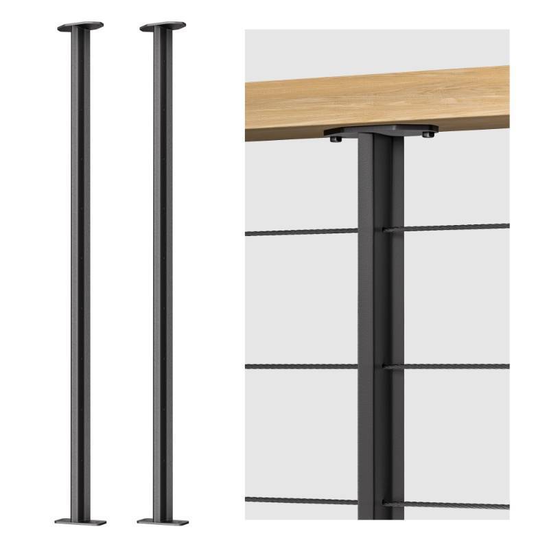 lot 1287 image: Deck Man 2 Pack Railing Post 36inch Stainless Steel Pre-drilled Intermediate PostStuddle Pickets for 18in Deck Cable Railing, Level Cable Railing Fittings, Black - Retail $80