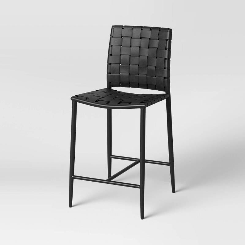 lot 1301 image: Wellfleet Woven Faux Leather Metal Base Counter Height Barstool Black - Threshold, Retail $279