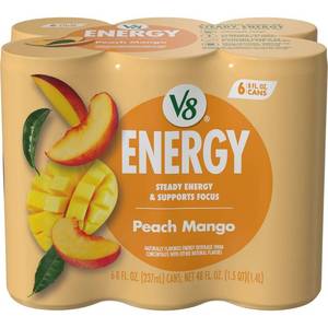 lot 2535 image: V8 ENERGY Peach Mango Energy Drink - 6pk8 fl oz Cans BEST BY MAR 29 2026