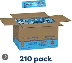 lot 2544 image: Hellmanns Light Mayonnaise Packets - 210 Count Box