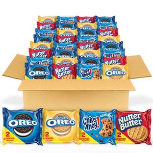 lot 2570 image: OREO Original, OREO Golden, CHIPS AHOY & Nutter Butter Cookie Snacks Variety Pack, 56 Snack Packs (2 Cookies Per Pack)