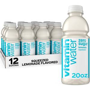 lot 2632 image: vitaminwater Zero Sugar Squeezed Lemonade Nutrient Enhanced Flavored Water Beverage, 20 fl oz Bottles, 12 pack