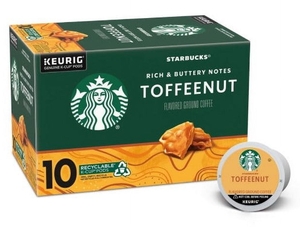lot 2774 image: Starbucks K-Cup Coffee Pods  Toffeenut Flavored Coffee  Naturally Flavored  100% Arabica  1 box (10 pods)