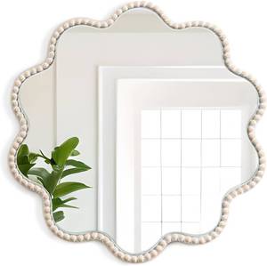 lot 808 image: Wall Mirror, Farmhouse Round Beaded Wavy Frame, 15x15 In