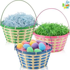 lot 890 image: JOYIN 3Pcs Easter Bamboo Baskets with Handle, Woven Gift Baskets