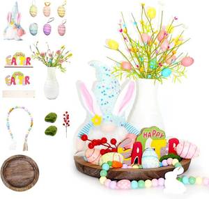 lot 891 image: Tray Included 16-Pcs Easter Decor Set - Bunny Gnome Beads, Blue