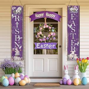 lot 894 image: Wesiti 2-Piece Large Easter Hanging Sign - He Is Risen Front Door