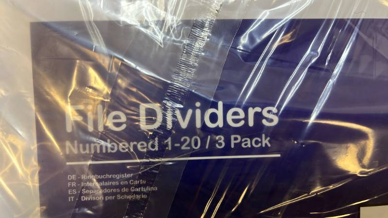 lot 168308 image: Numbered File Dividers 1-20 (3 Pack) - Retail $12