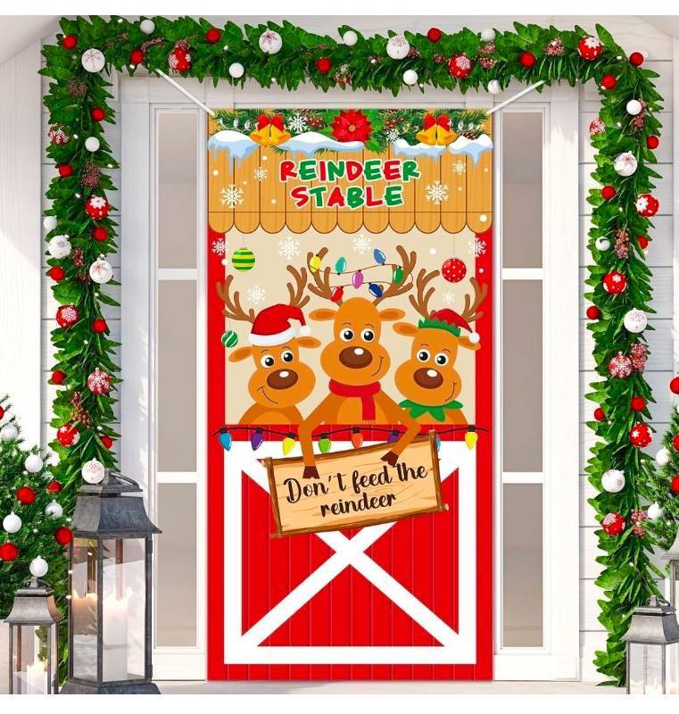 lot 169506 image: Reindeer Stable Door Cover with Hanging Rope - Retail $15