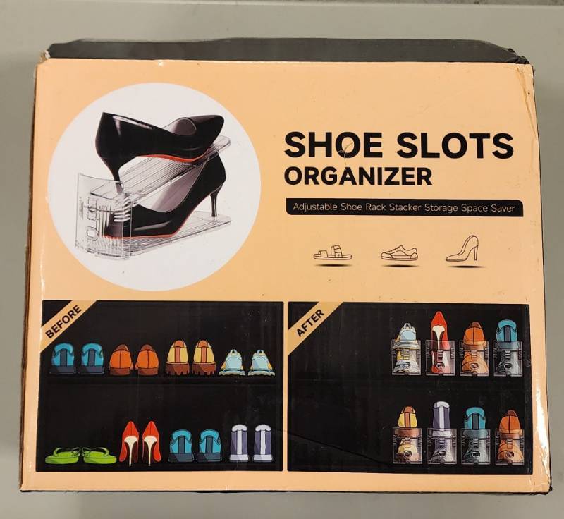lot 169521 image: Adjustable Shoe Slots Space Saving Organizer Set - Retail $50