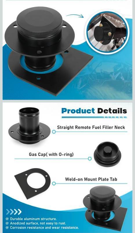 lot 169669 image: Aluminum Remote Fuel Filler Neck Kit with Cap - Retail $35