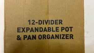 lot 68381 image: 12-Divider Expandable Pot & Pan Organizer Rack - Retail $25