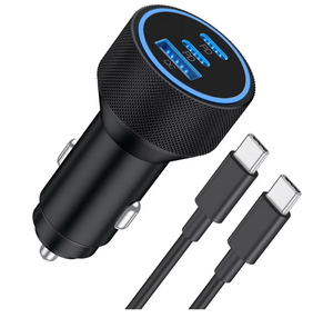 lot 68433 image: Dual USB-C Car Charger with LED Light Ring (Charging port Only No Cables) - Retail $15