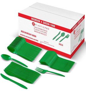 lot 68476 image: 1000 piece Cutlery Combo set of Green Plastic Forks, Spoons, and Knives  - Retail $30