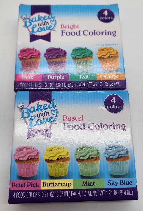 lot 68792 image: Baked with Love Food Coloring Set - Bright and Pastel Colors - Retail $8
