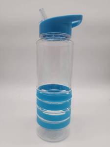 lot 69199 image: Clear Water Bottle with Blue Grip Bands - Retail $12
