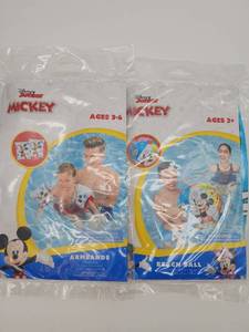 lot 69209 image: Disney Junior Mickey Mouse Swimming Set - Armbands and Beach Ball - Retail $12