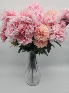 lot 69227 image: Pink Carnation Bouquet with Ribbed Glass Vase - Retail $45